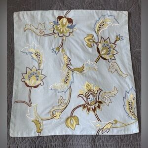 Linen Source Embroidered Floral Throw Pillow Case Blue 100% Cotton India